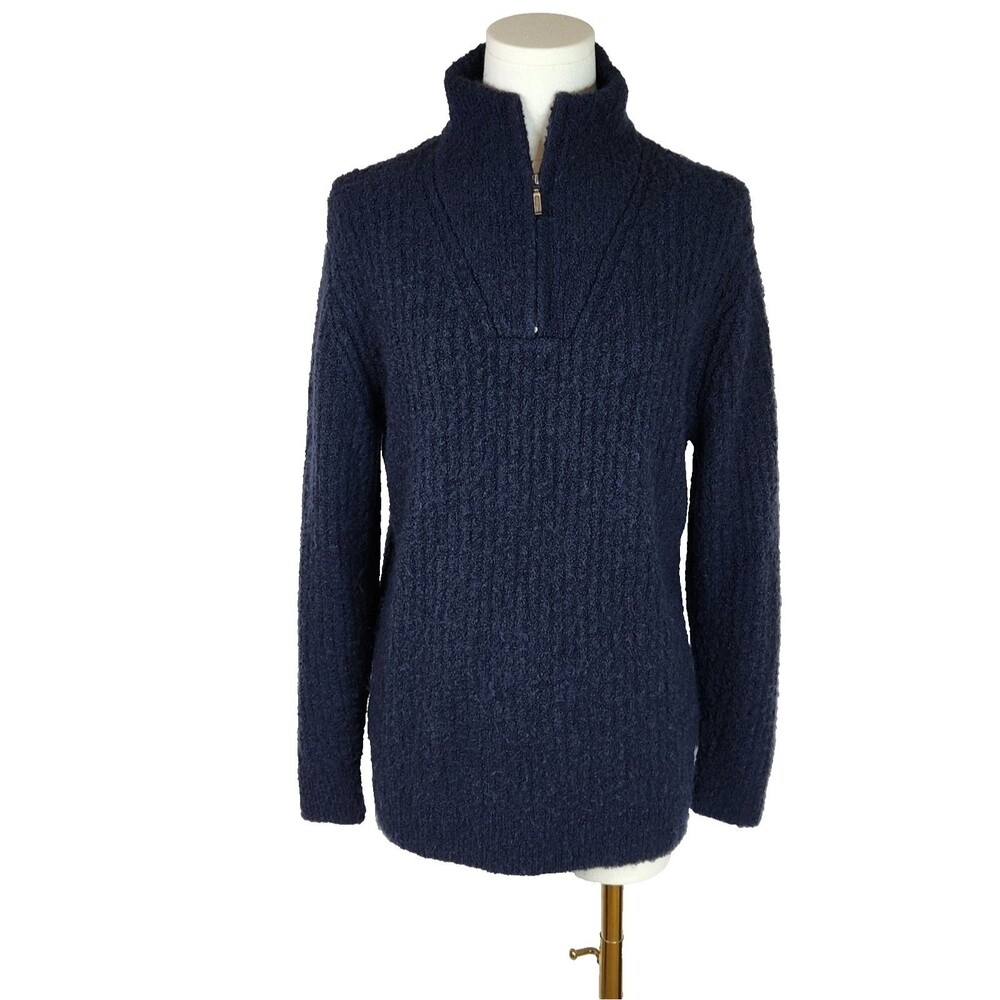 L.L. Bean Cozy Cloud 1/4 Zip Sweater Navy Boucle Knit Wool Blend PM Gorpcore